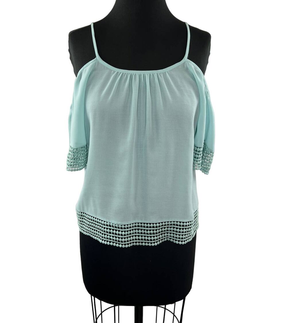 PARKER Womens Green Short Sleeve Cold Shoulder Circle Trim Blouse Top Size XS